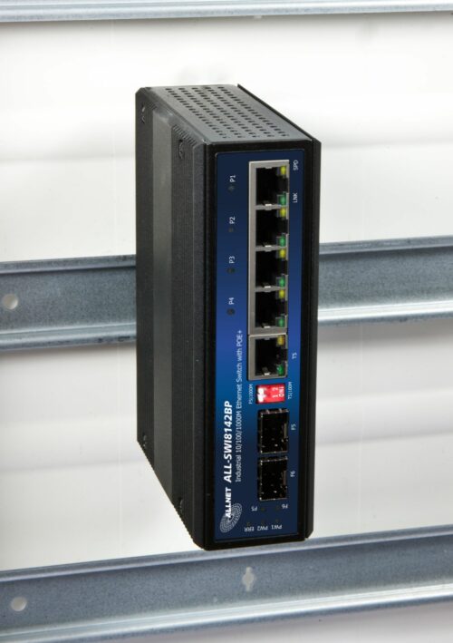 ALLNET Switch unmanaged industrial 4 Port Gigabit 126W - 4x PoE+ - 1x LAN - 1x SFP oder 1x SFP - DIN - Power Booster - ALL-SWI8142BP