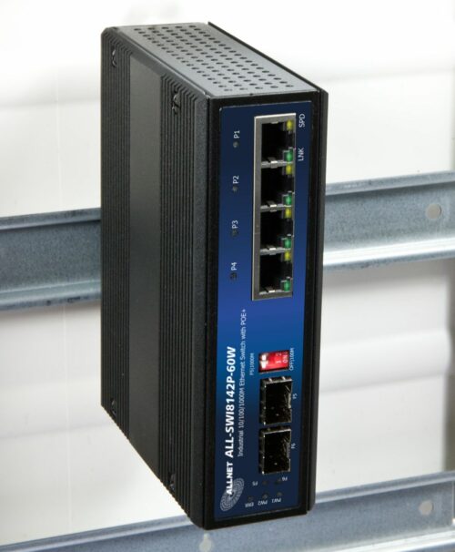 ALLNET Switch unmanaged industrial 4 Port Gigabit 240W - 4x PoE++ - 2x SFP - DIN - ALL-SWI8142P-60W