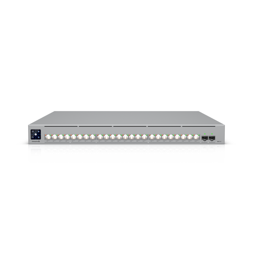 Ubiquiti Switch full managed Layer3 26 Port • 16x 10GbE • 8x 2,5GbE • PoE Budget 1050W • 24x PoE bt • 2x SFP28 • 19" • UniFi • ECS-24-PoE