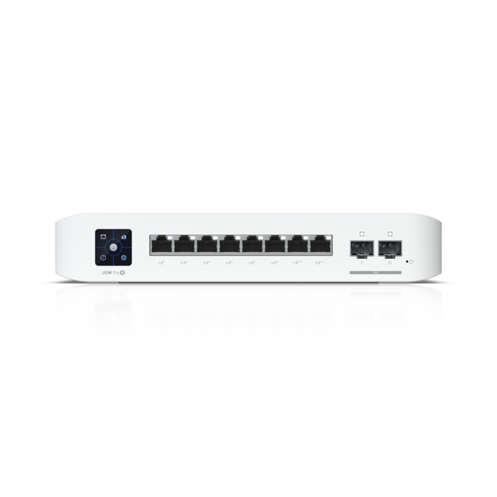 Ubiquiti Switch full managed Layer3 10 Port • 8x GbE • PoE Budget 120W • 2x PoE bt • 6x PoE at • 2x SFP+ • Wall • UniFi • USW-Pro-8-POE