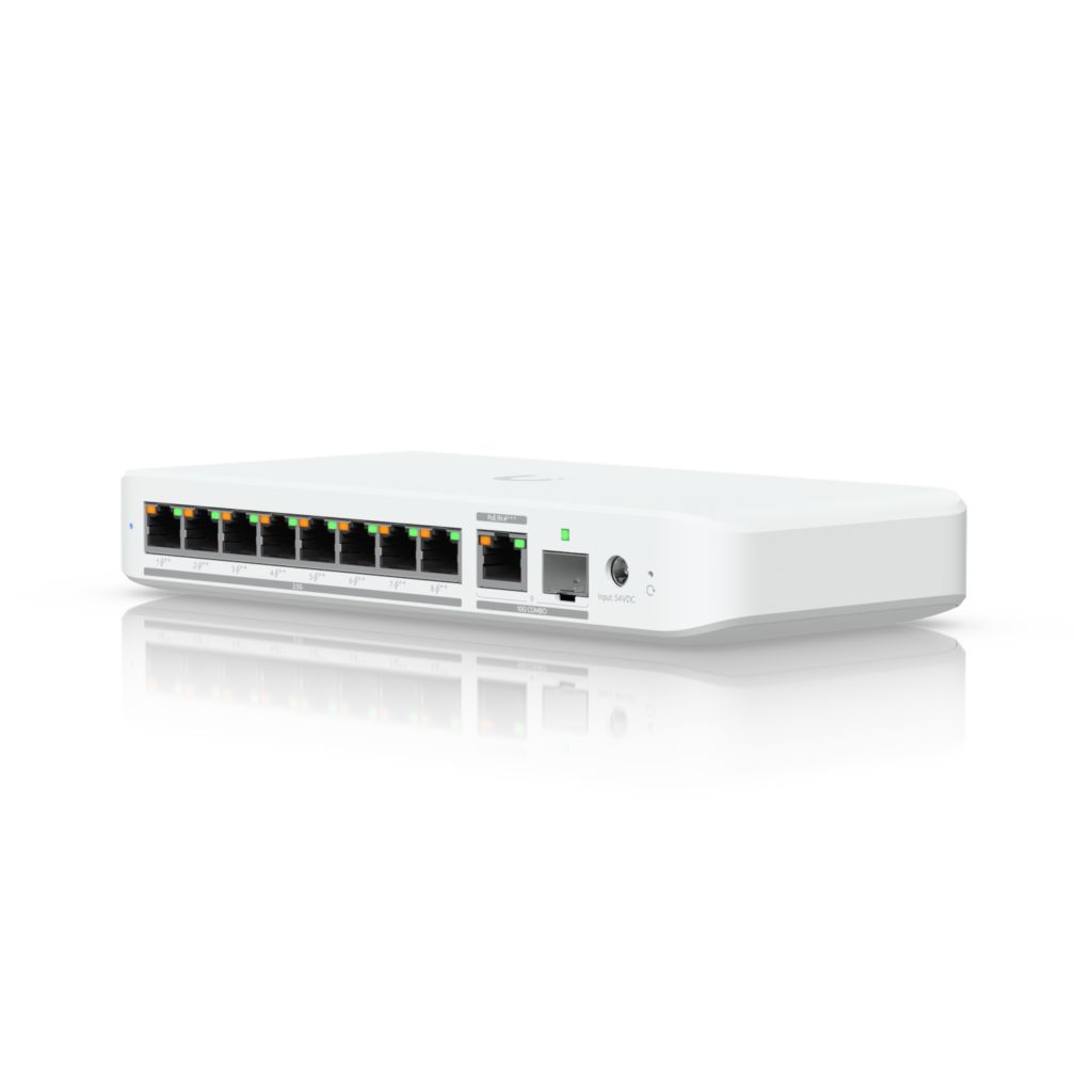 Ubiquiti Switch smart managed Layer2 9 Port • 8x 2,5 GbE PoE+ • 1x 10 GbE PoE bt In • Desktop • Lüfterlos • UniFi • USW-Flex-2.5G-8-PoE