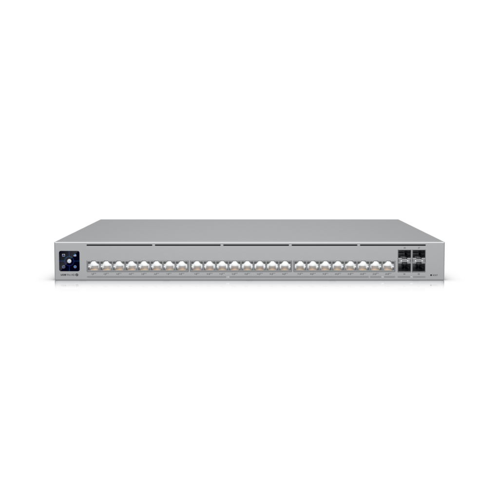 Ubiquiti Switch full managed Layer3 28 Port • 22x 2,5 GbE • 2x 10 GbE • PoE Budget 600W • 24x PoE bt • 4x SFP+ • 19" • UniFi • USW-Pro-HD-24-PoE