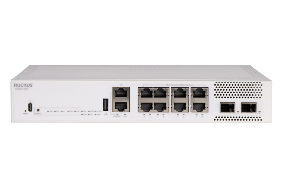 RUCKUS Networks ICX8200-C08PFV – Kompakter 8-Port PoE+ Pro AV Switch mit 10G Uplinks