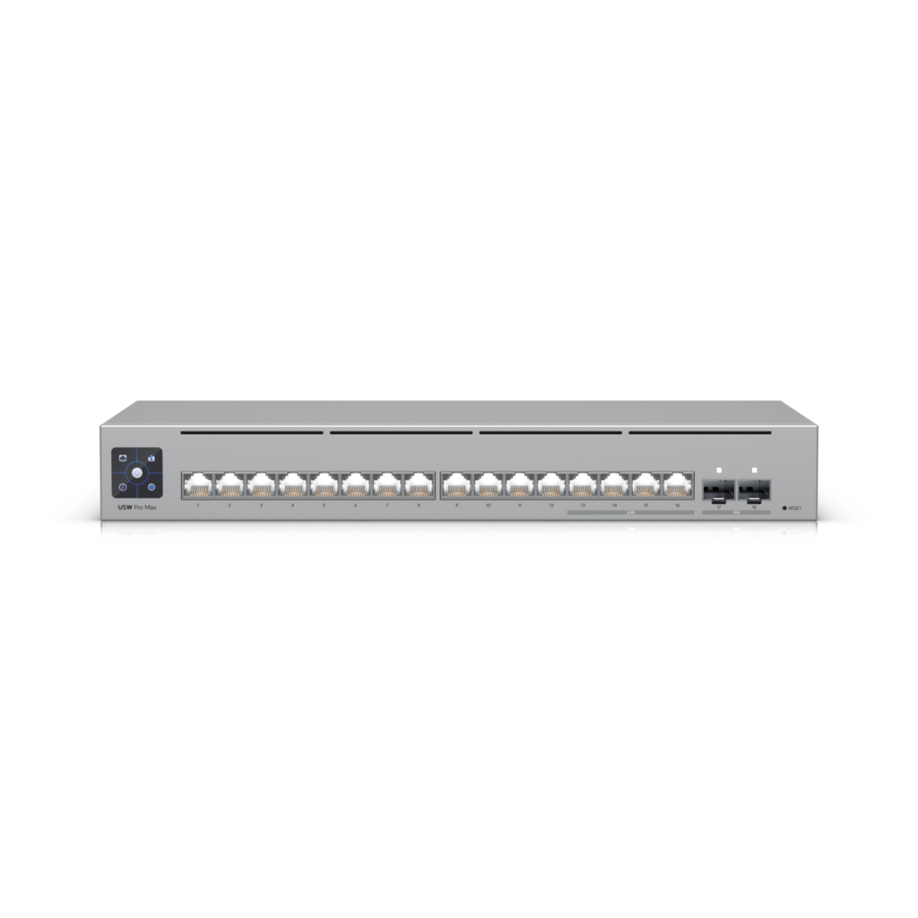 Ubiquiti Switch full managed Layer3 18 Port • 4x 2,5 GbE • 12x GbE • 2x SFP+ • Desktop • Lüfterlos • UniFi • USW-Pro-Max-16
